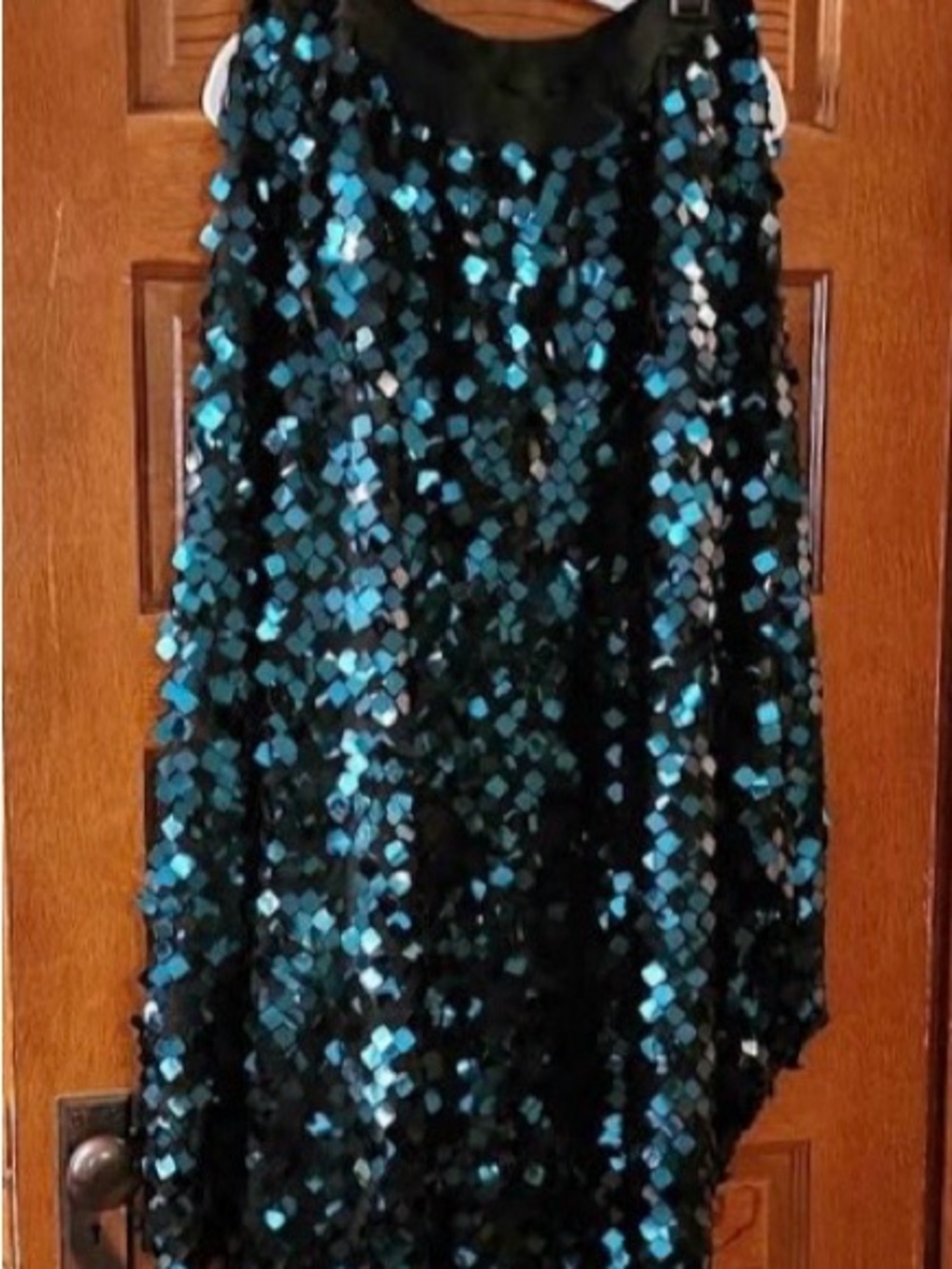 Boho Teal and Black Maxi Skirt with Teal Sequin Squares-1XL